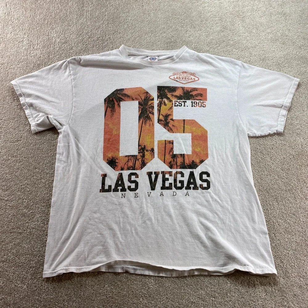 Delta Las Vegas Shirt‎ Men XL White Graphic Palm Tree Est 1905 Short Sleeve